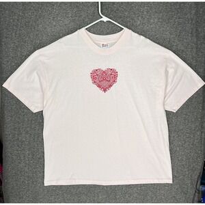 Y2K Hanes Heavyweight Pink T-Shirt Adult XXL Heart Embroidery Grandmacore